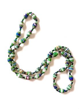 Handmade Boho Multicolor Rolled Paper Bead Necklace in Wraparound Length